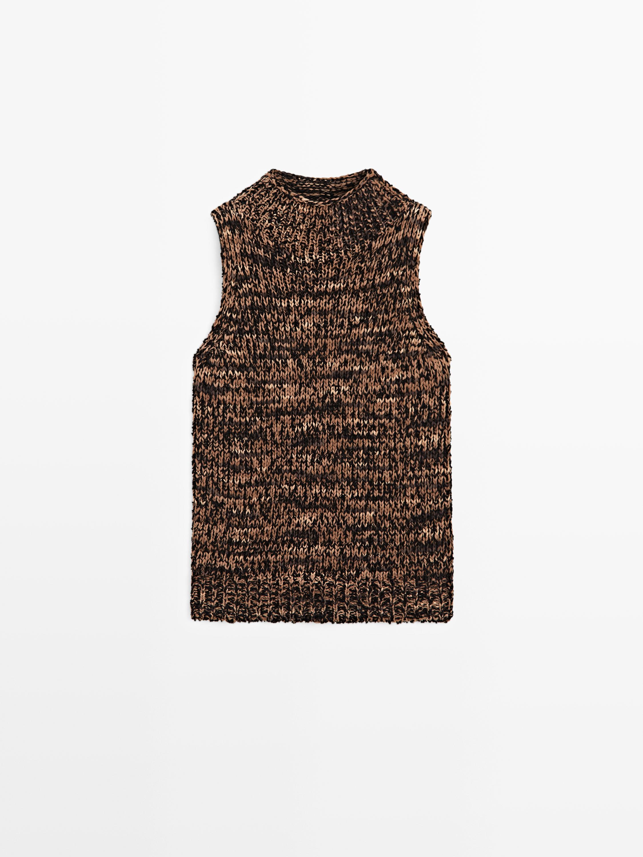 Top à encolure américaine en maille chinée